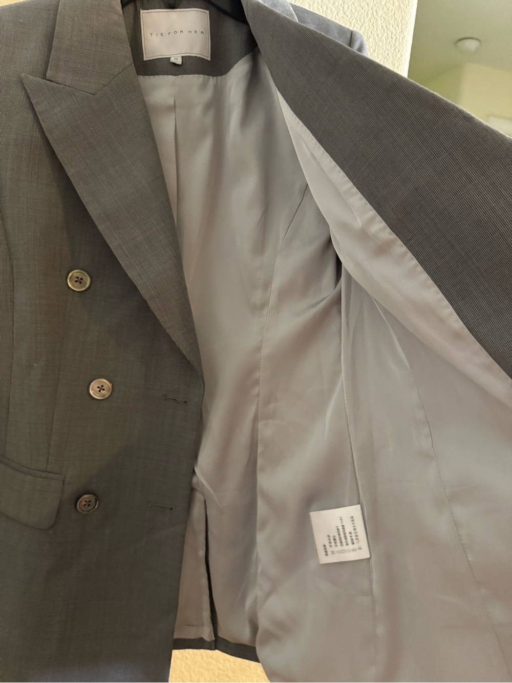 Tie For Her Wool Blend Gray Double Breasted Suit Jacket Blazer - Picture 4 of 10